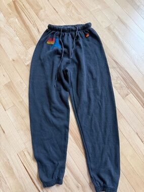 Aviator nation navy blue Sweatpants with Rainbow Stripe Accents